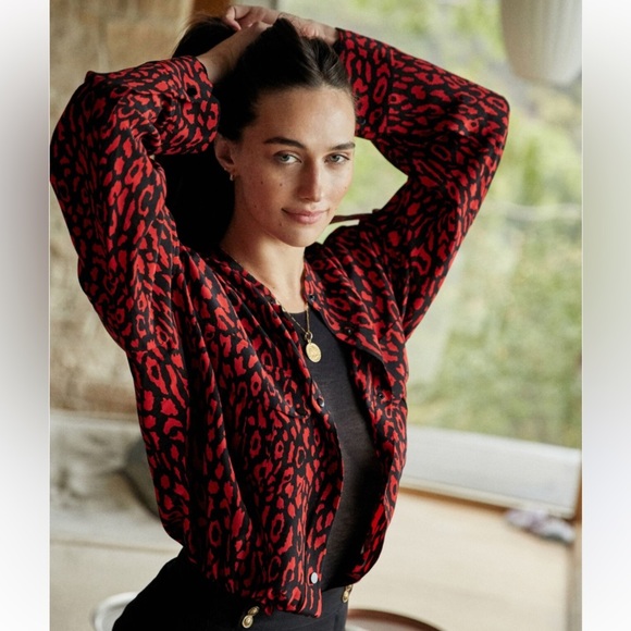 The kooples silk oversized shirt with red leopard print on website old money - Picture 1 of 7
